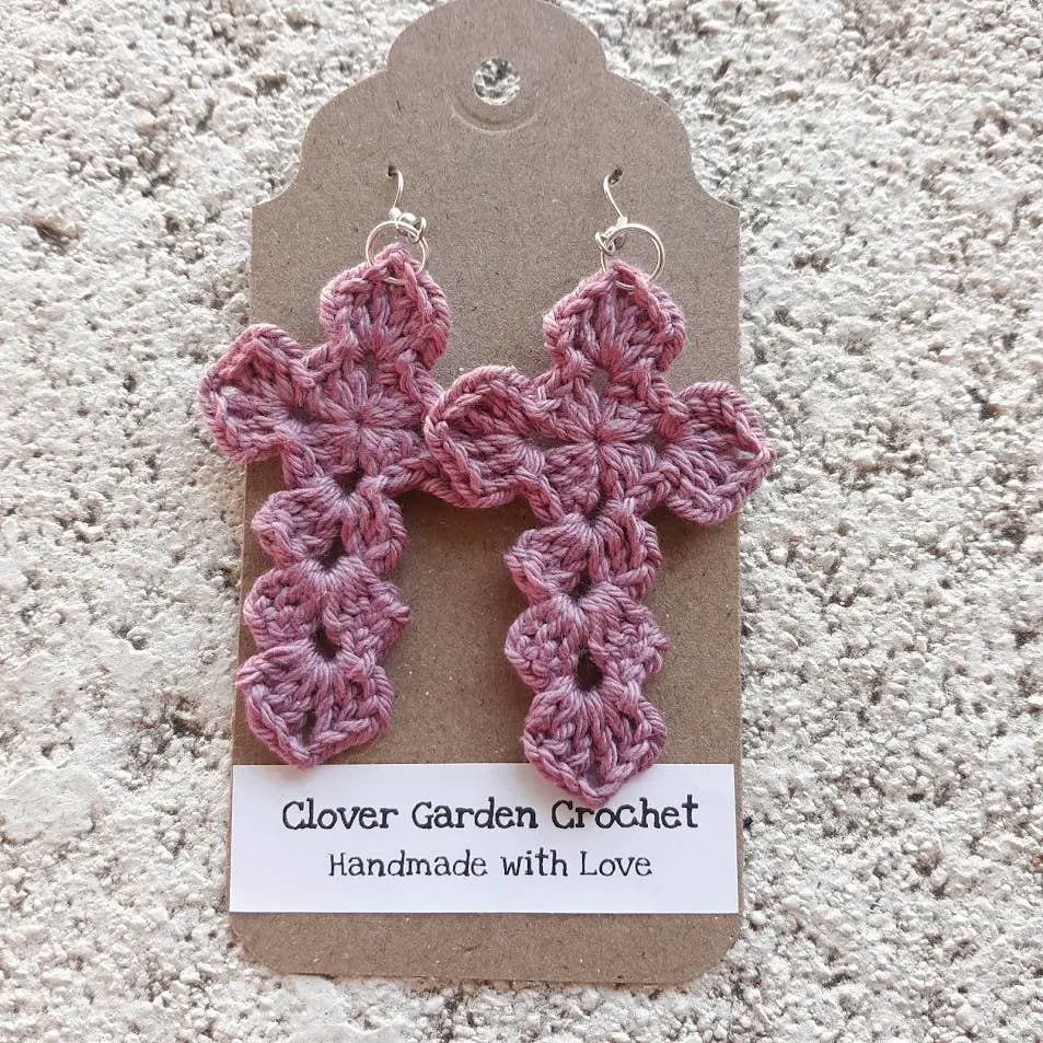 Crochet Christian Cross Design Cotton Drop Earrings