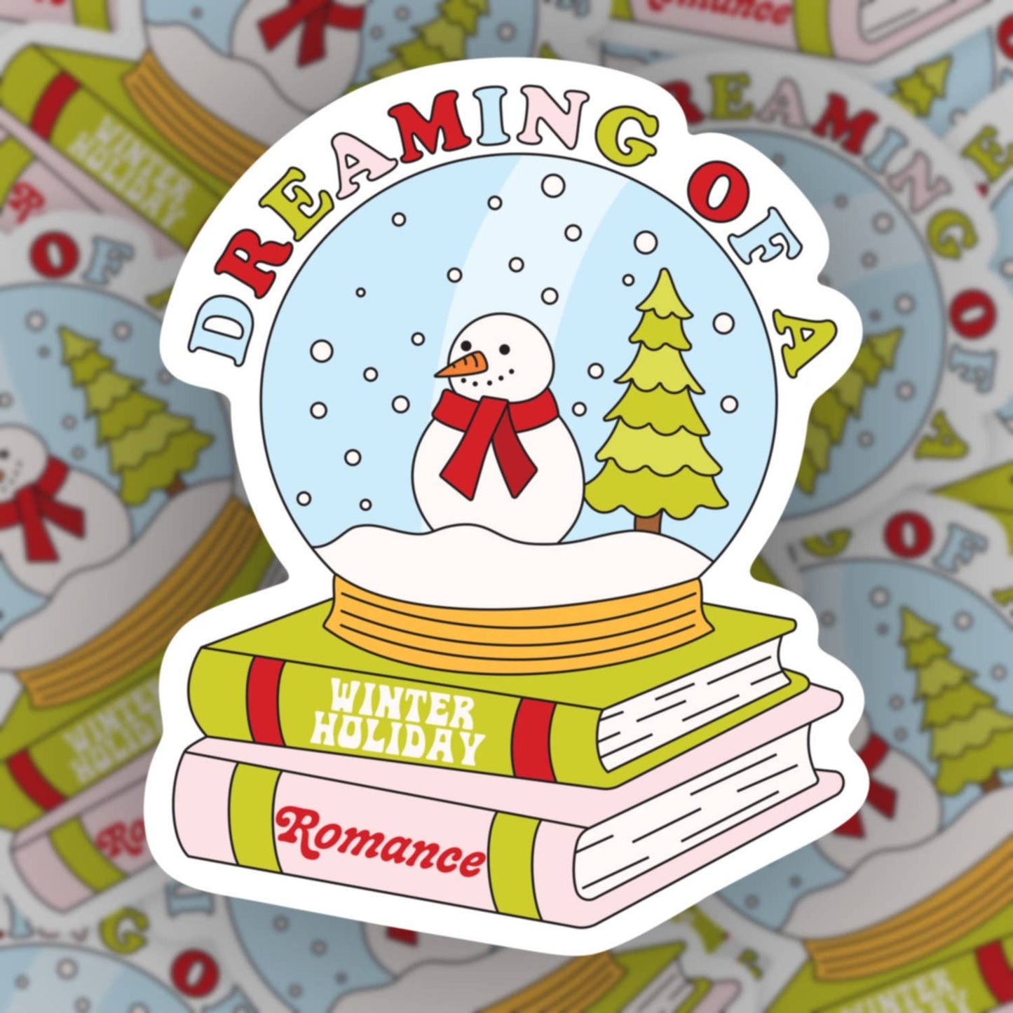 Dreaming of Winter Holiday Romance, Book Snow Globe Sticker