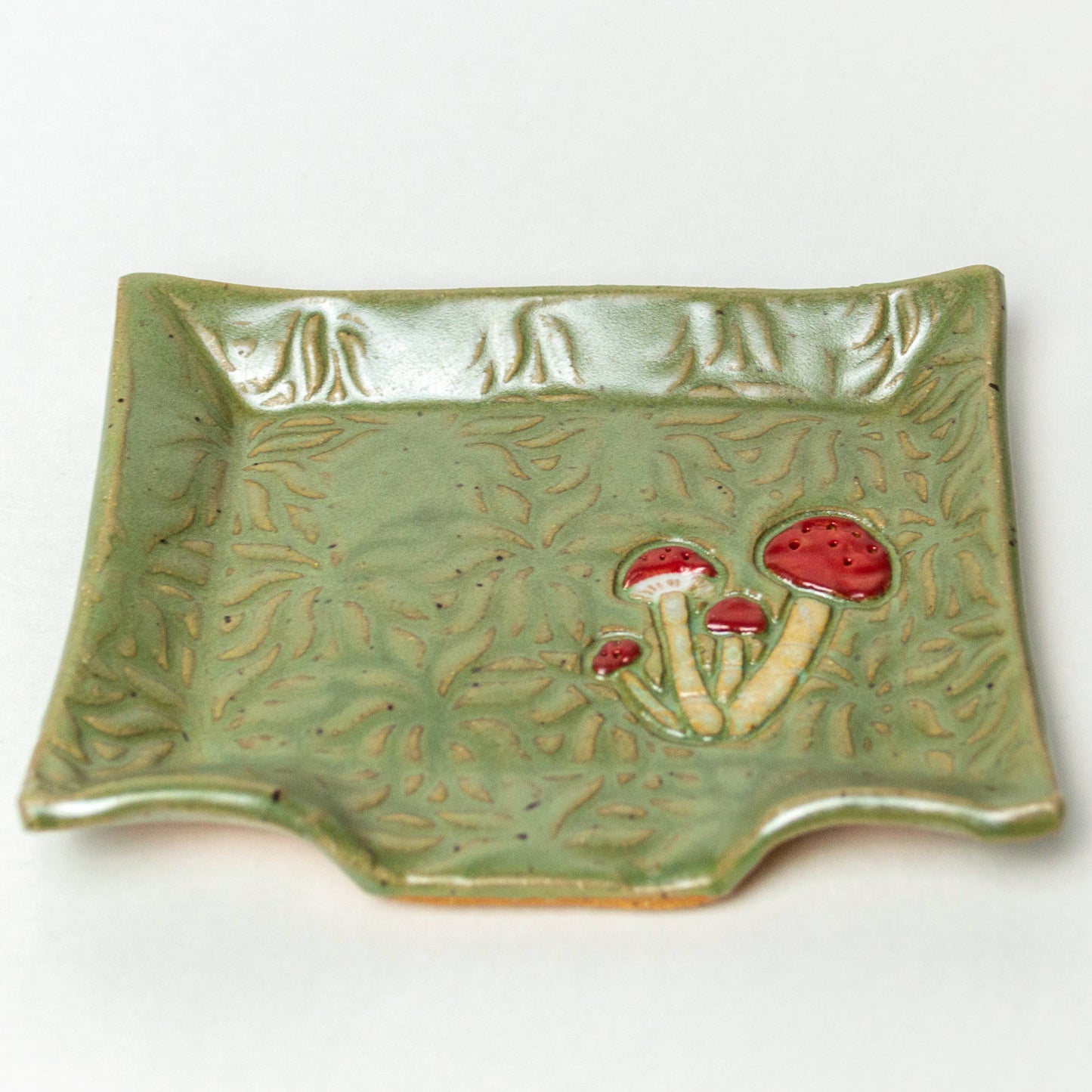 Mushroom Design Handmade, in Ohio, Ceramic Green Soap Dish