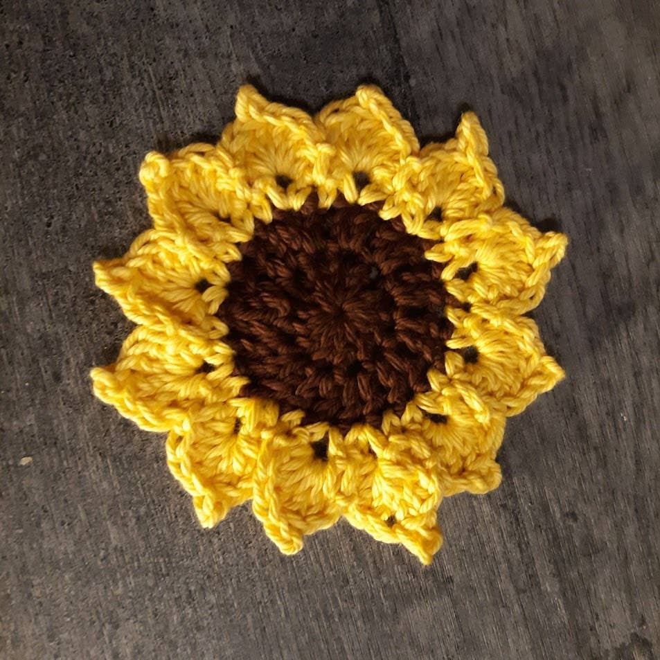 100% Cotton Round Sunflower Crochet Coasters,  5"
