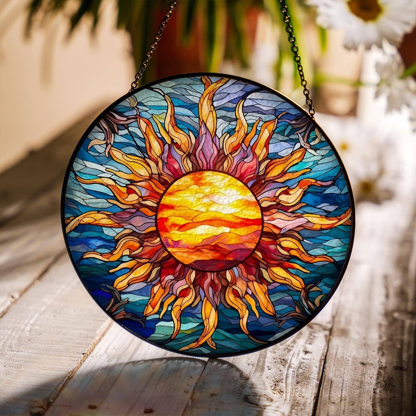 Sun Stained Glass Suncatcher, Bright Sunlight Ornament