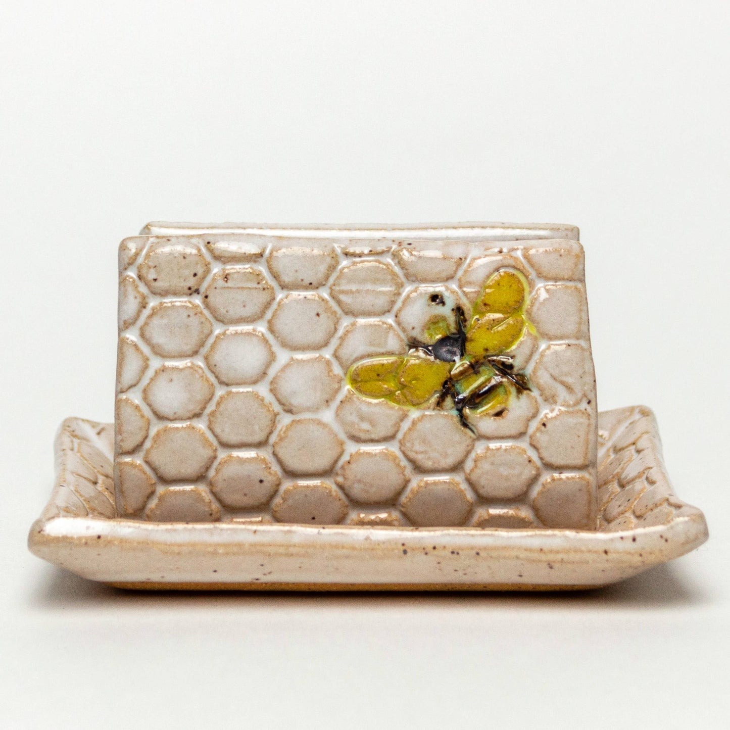 Bee Pattern Handmade Ceramic White Kitchen Sponge Holder Bee