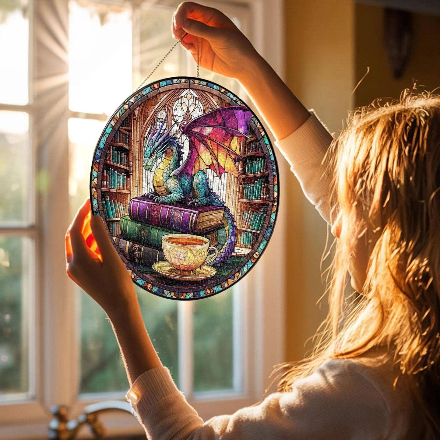 Dragon stained glass Suncatcher, Gift for Readers, Mystical