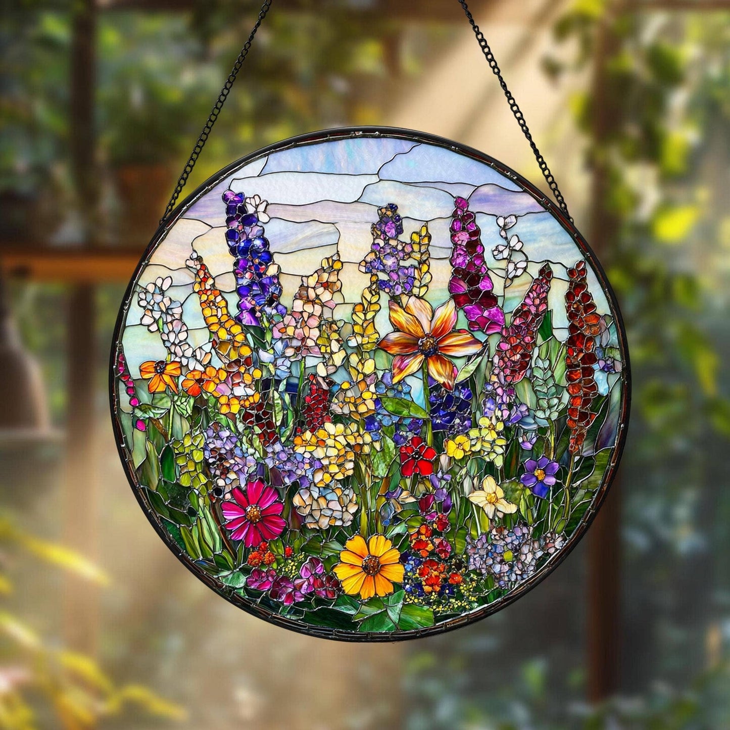 Wildflowers Stained Glass Suncatcher, Garden Flowers Decor