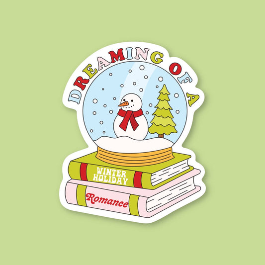 Dreaming of Winter Holiday Romance, Book Snow Globe Sticker