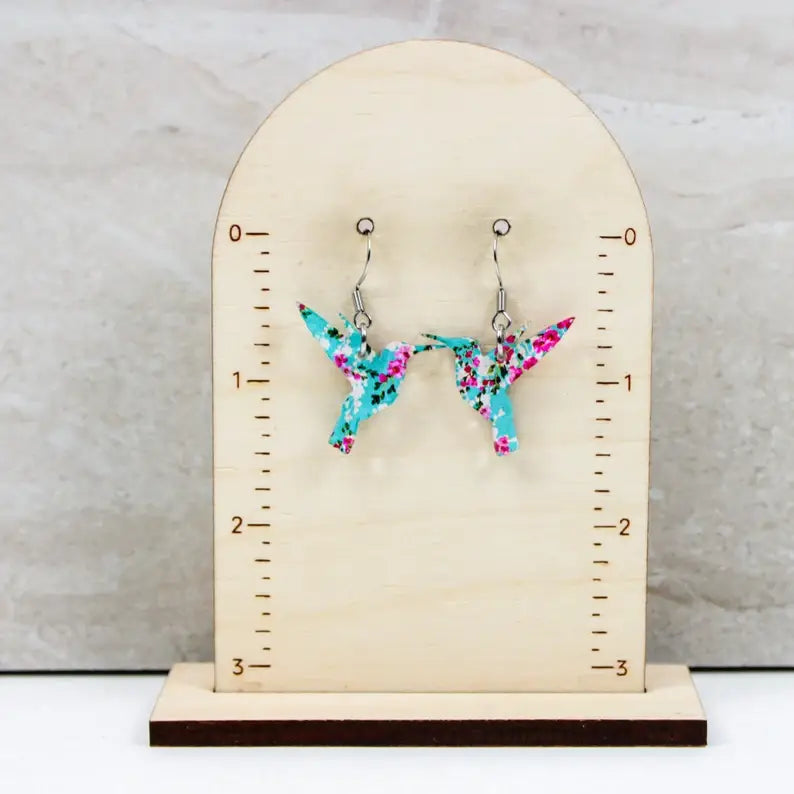 Watercolor Floral Hummingbird Dangle Earrings, Acrylic