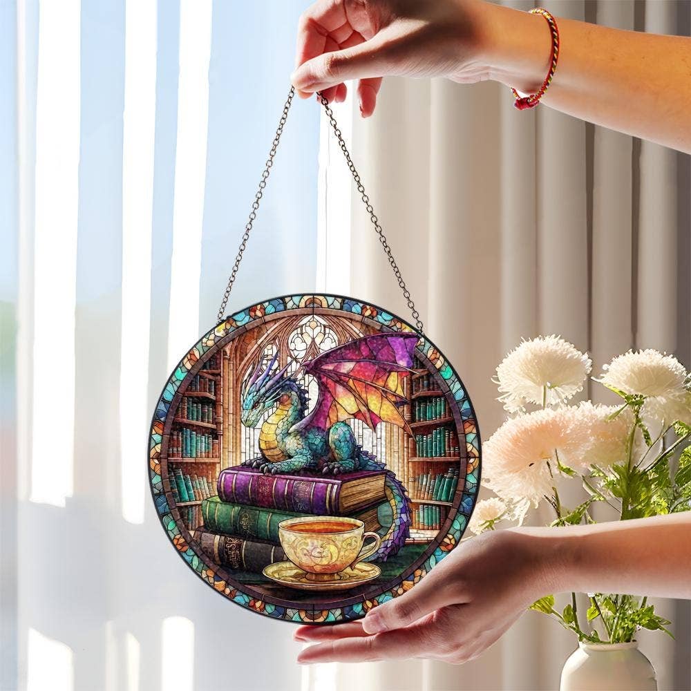 Dragon stained glass Suncatcher, Gift for Readers, Mystical
