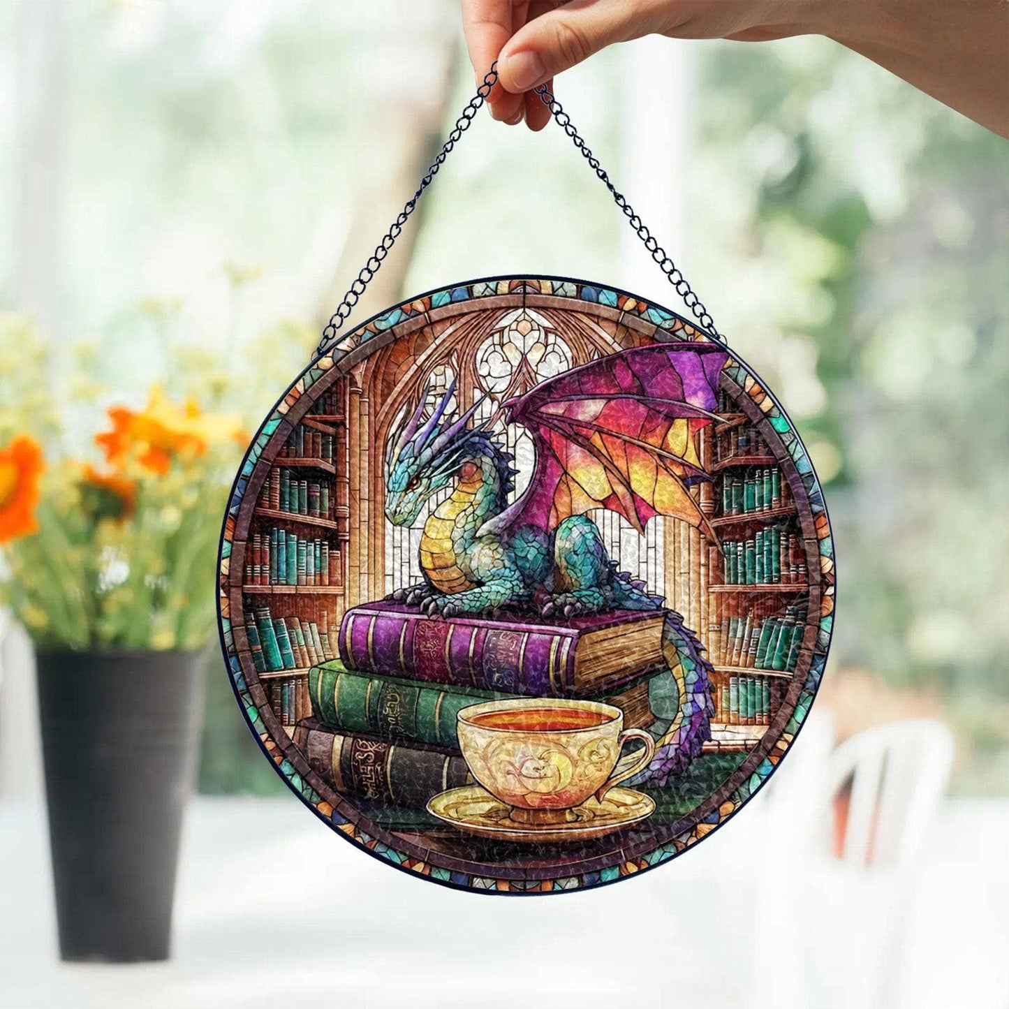 Dragon stained glass Suncatcher, Gift for Readers, Mystical