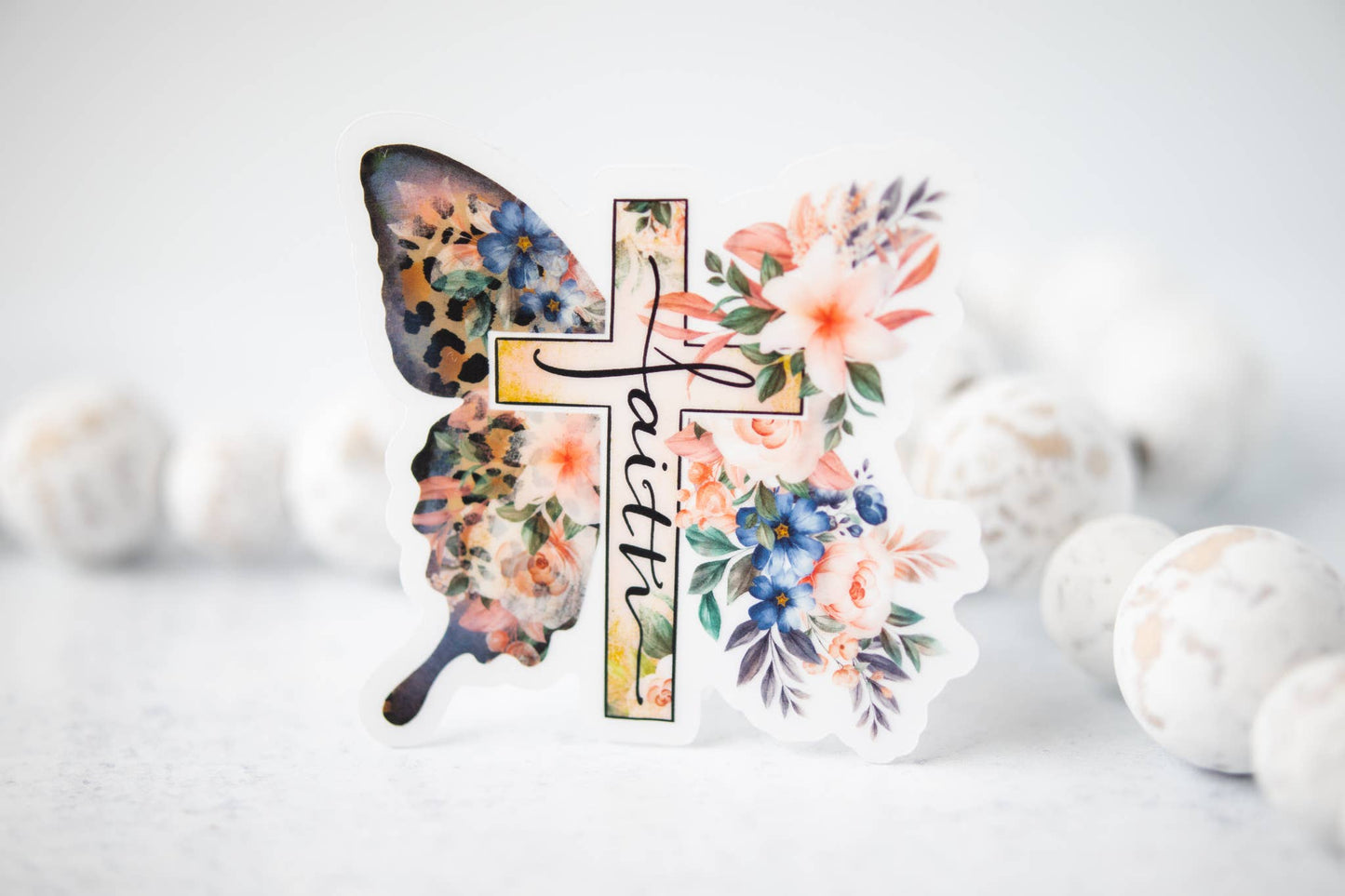 Butterfly Faith Floral,  CLEAR 3'' Sticker