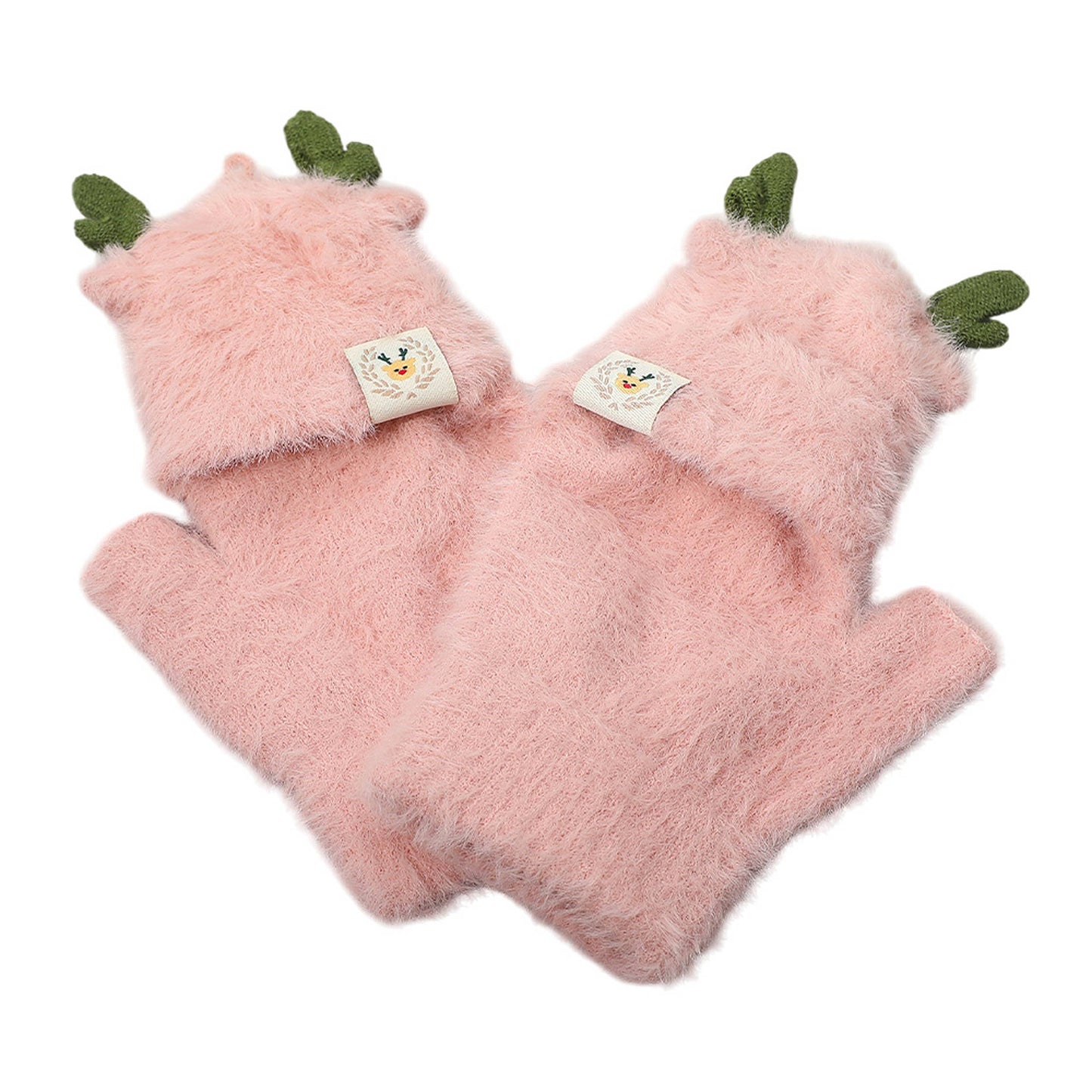 Fuzzy Reindeer Fingerless Winter Gloves - Assorted