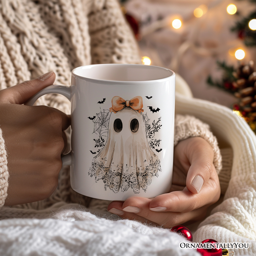 Coquette Ghost Gift Mug, Cute Halloween Gift