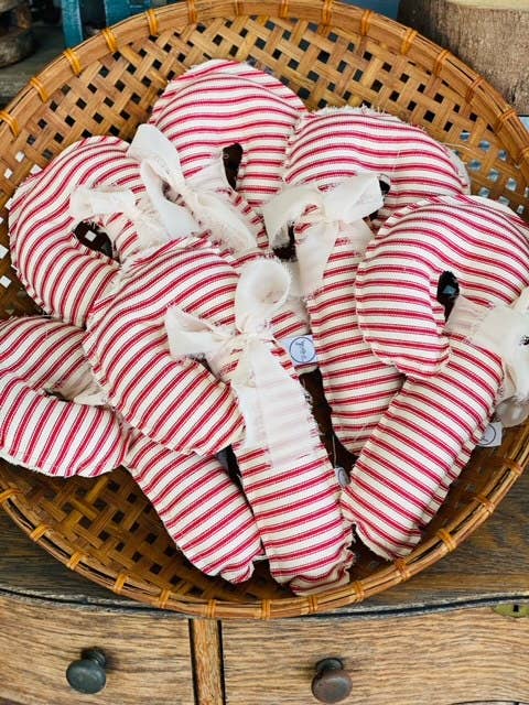 Fabric Candy Canes in red and white ticking and ribbon