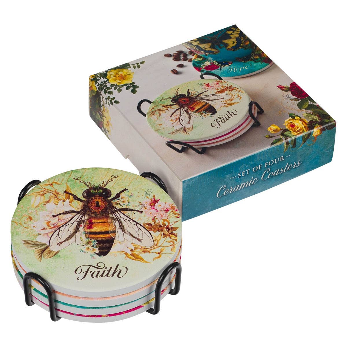 Ceramic Coasters 4/Set Butterflies/Bee