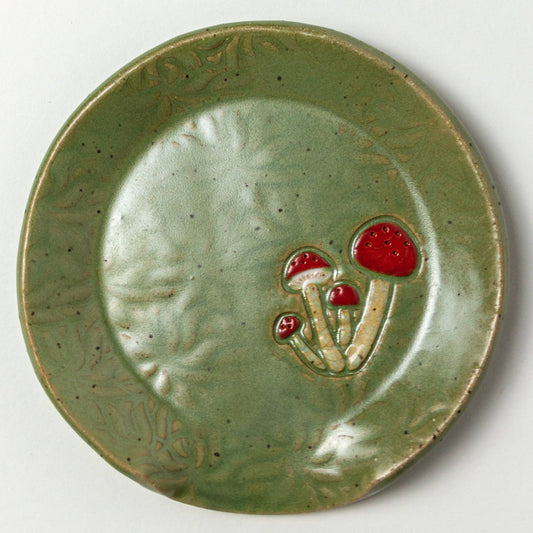 Stoneware Spoon Rest- Mushroom Pattern Handmade in Ohio