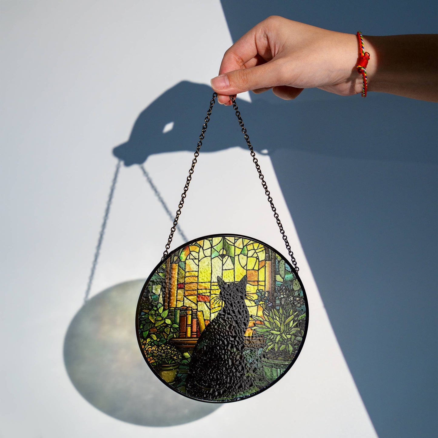 Black Cat Book Stained Glass Suncatcher, Book Cat Lover Art