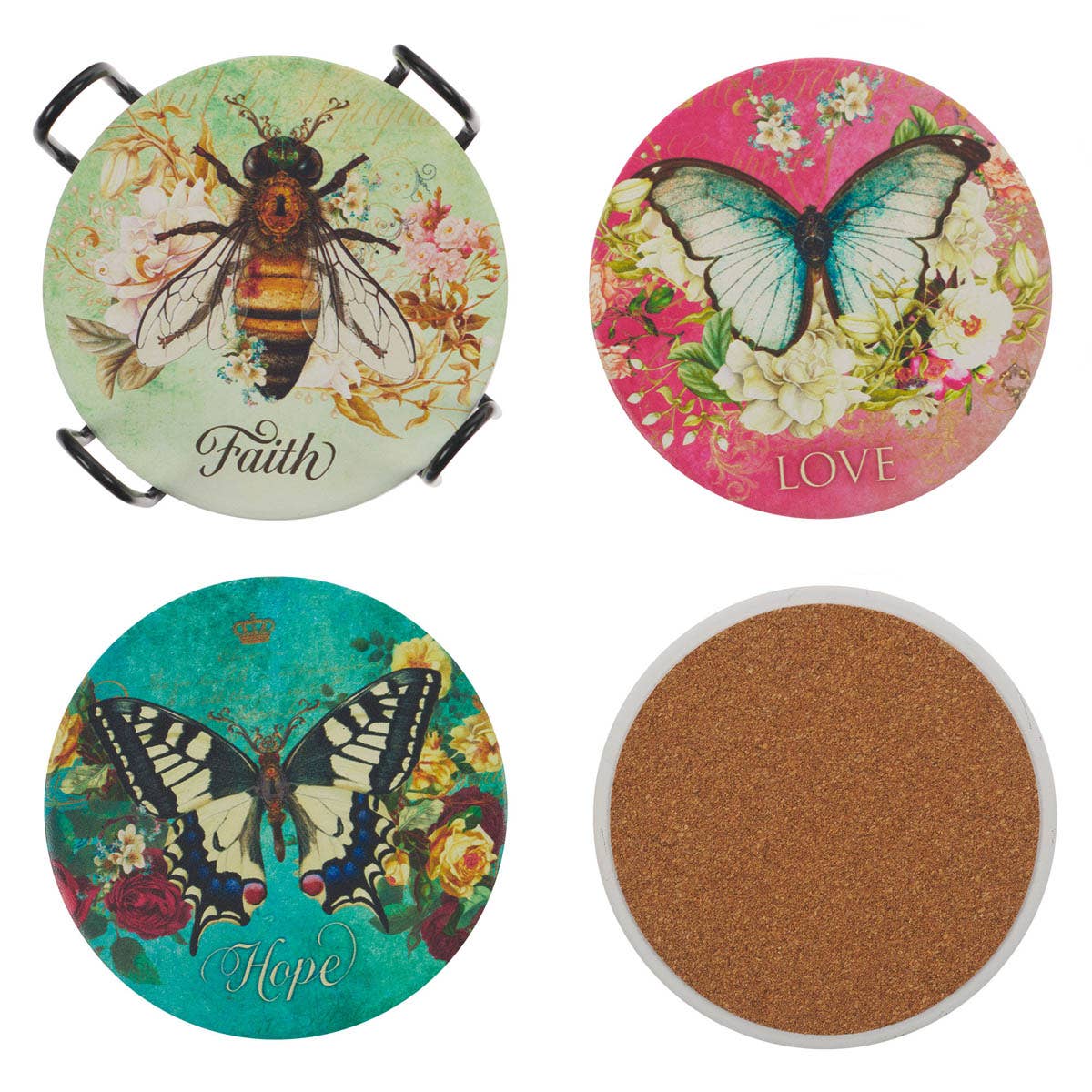 Ceramic Coasters 4/Set Butterflies/Bee