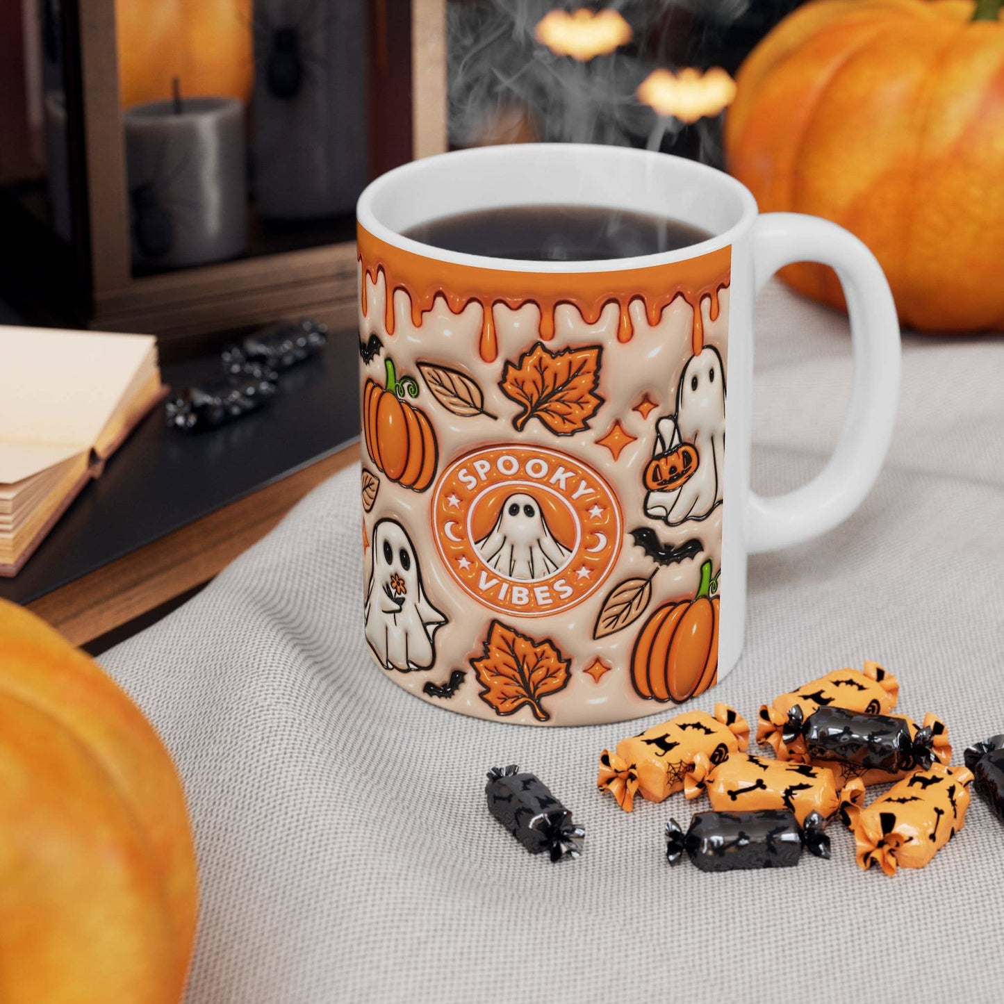 Spooky Ghost Vibes Mug, Halloween ghost shaped coffee Cup