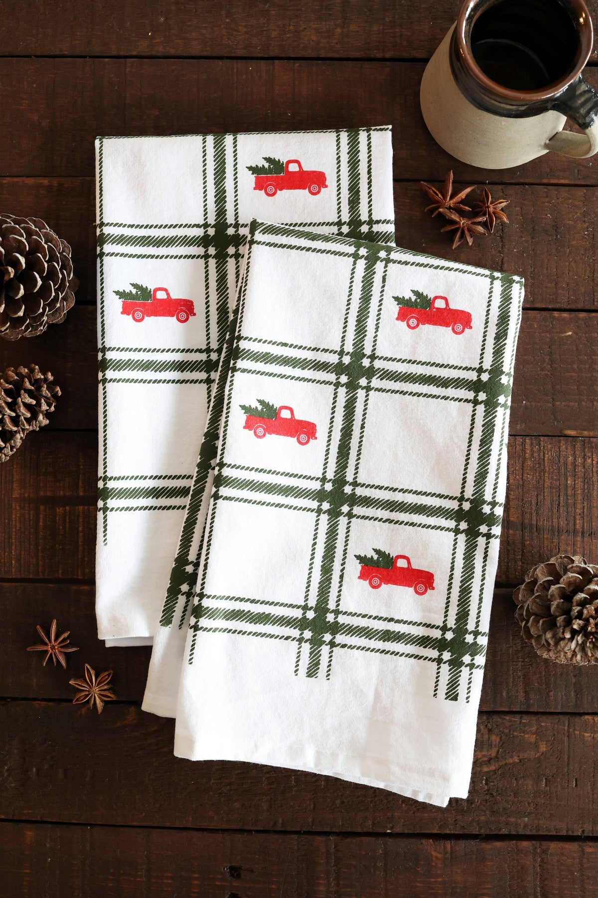 Red Truck Christmas Tree Tea Towel