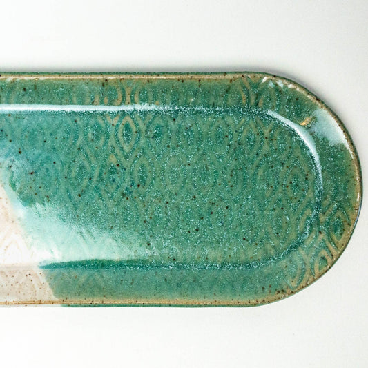 White & Turquoise Pattern Handmade, in Ohio, Ceramic Platter