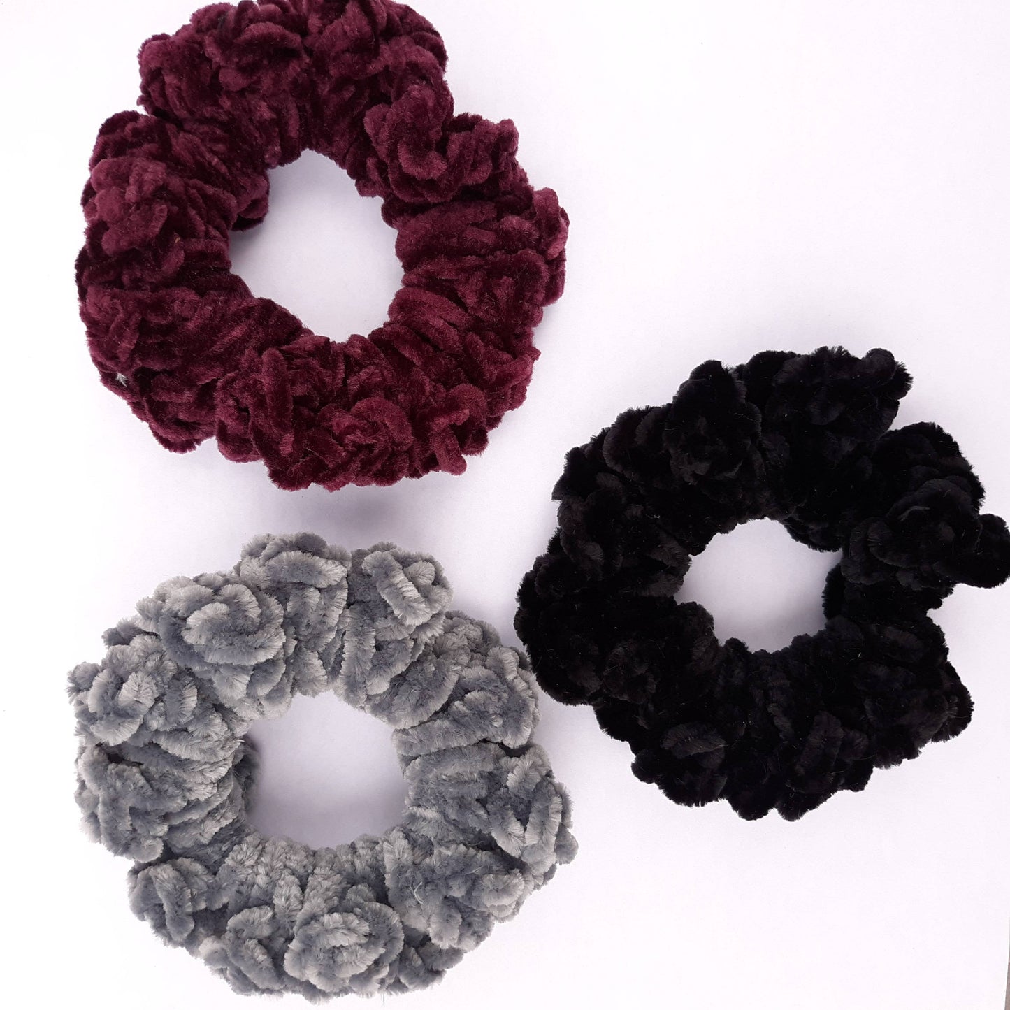 Mixed Crochet Hair Scrunchies Velvet Velveteen Chenille 3.5"