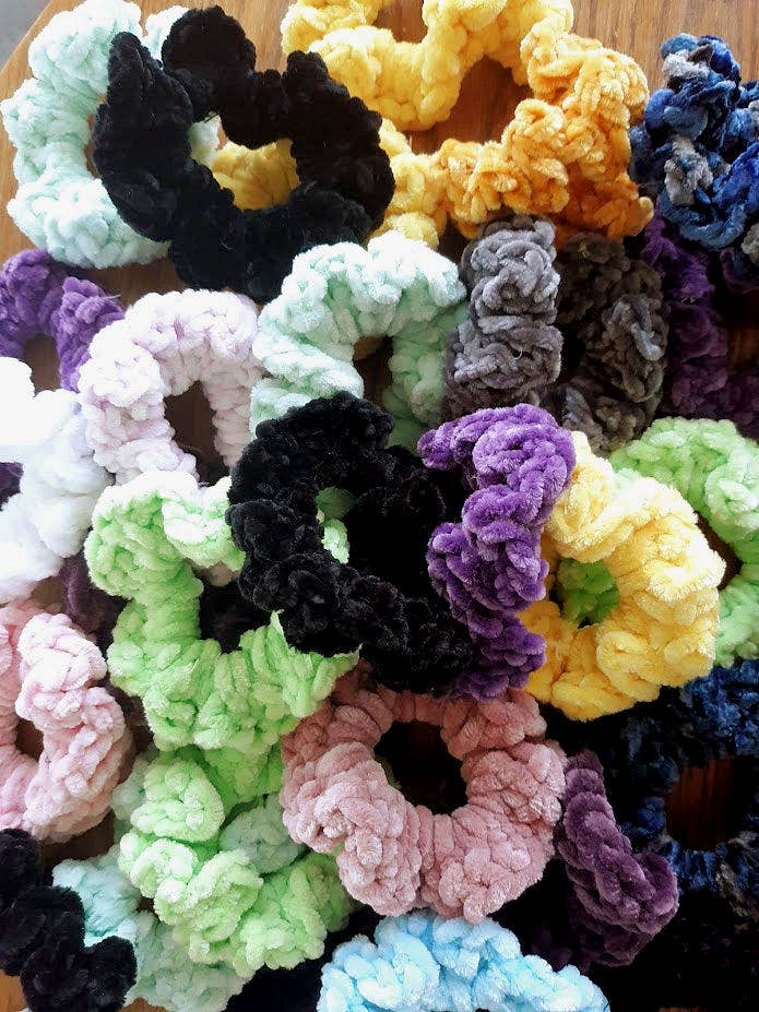 Mixed Crochet Hair Scrunchies Velvet Velveteen Chenille 3.5"