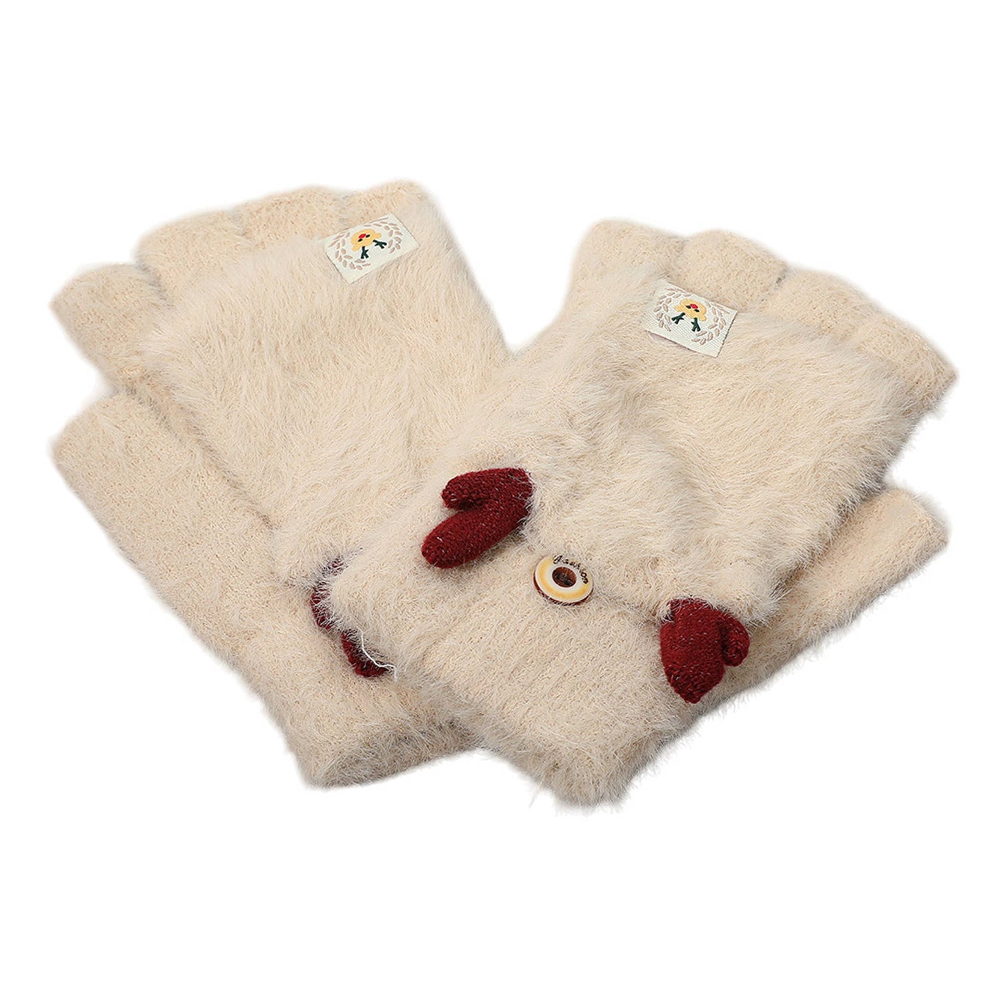 Fuzzy Reindeer Fingerless Winter Gloves - Assorted
