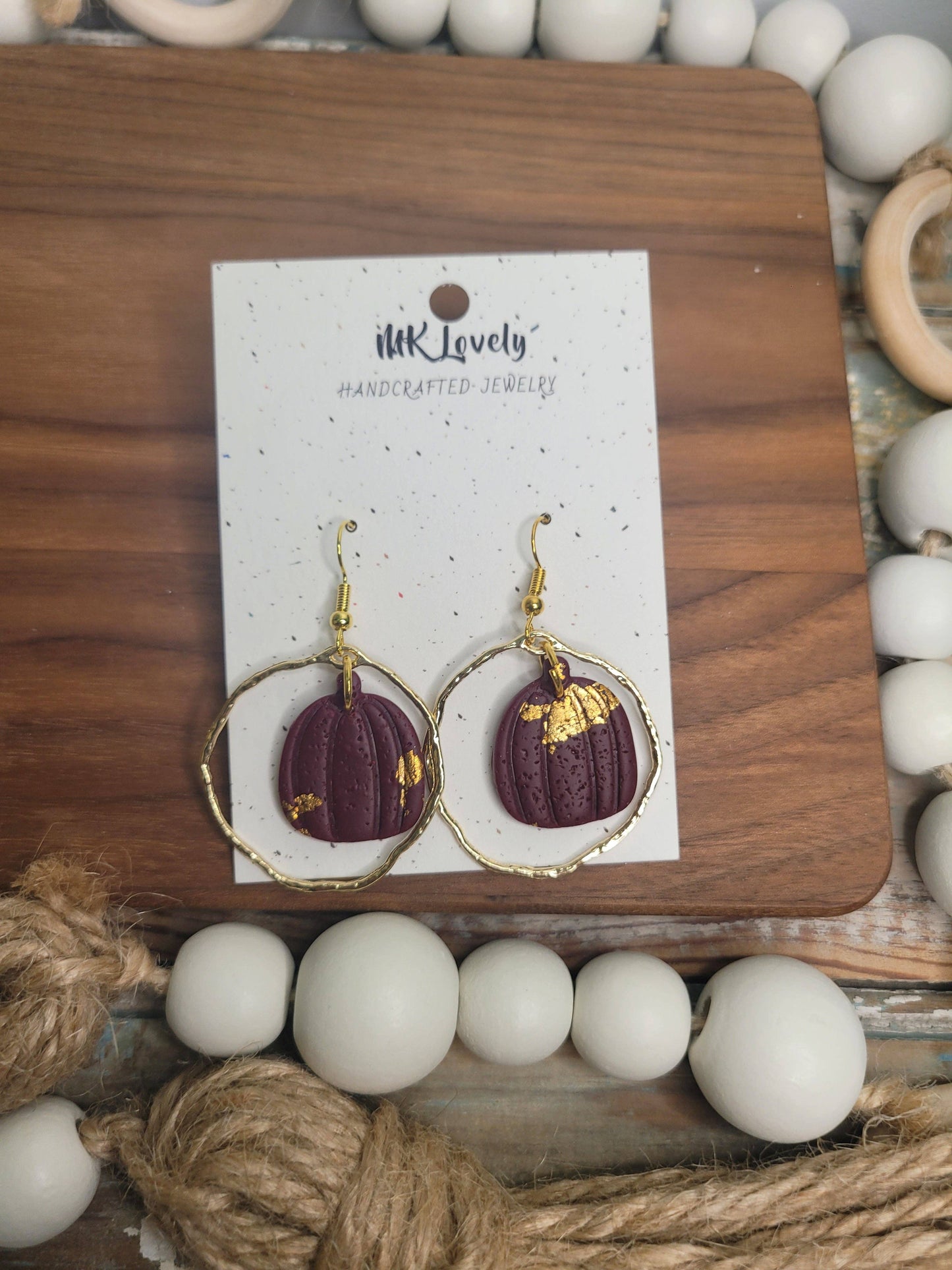 Gold Foiled Pumpkin Dangles