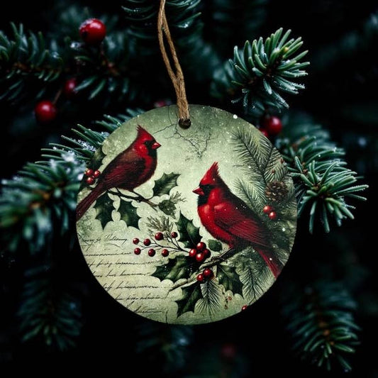 Cardinal Pair - Vintage Christmas Decor Wood Ornament