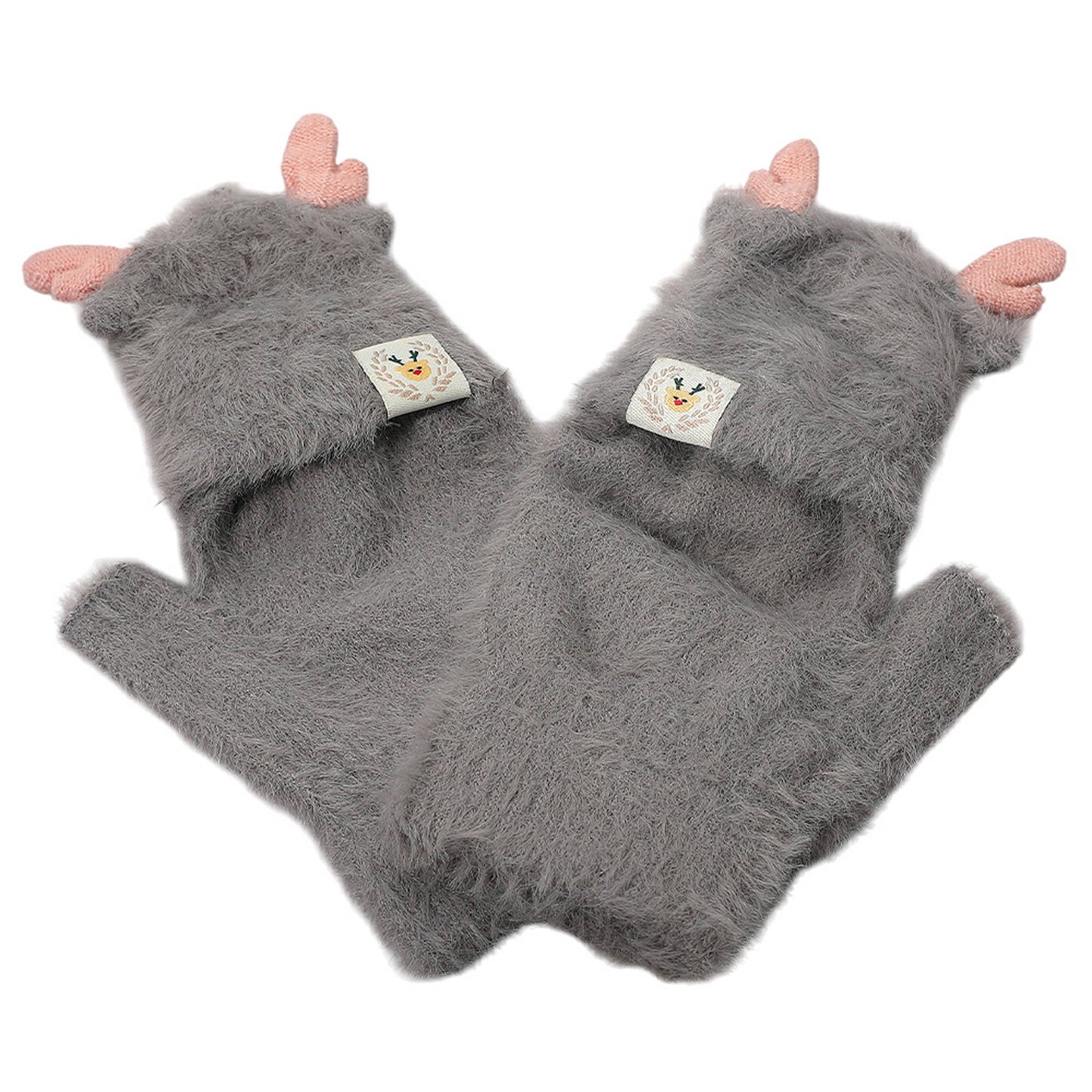 Fuzzy Reindeer Fingerless Winter Gloves - Assorted