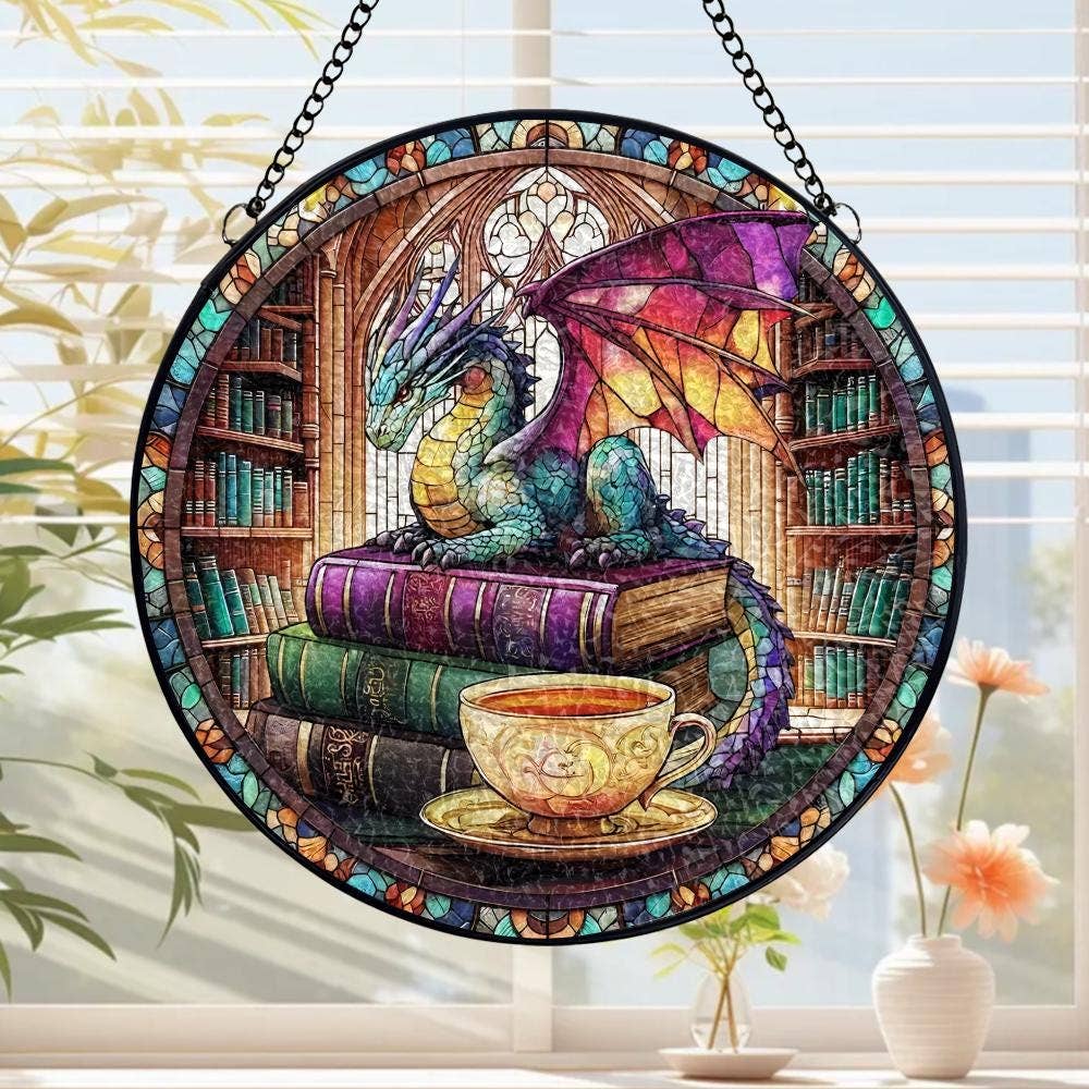 Dragon stained glass Suncatcher, Gift for Readers, Mystical