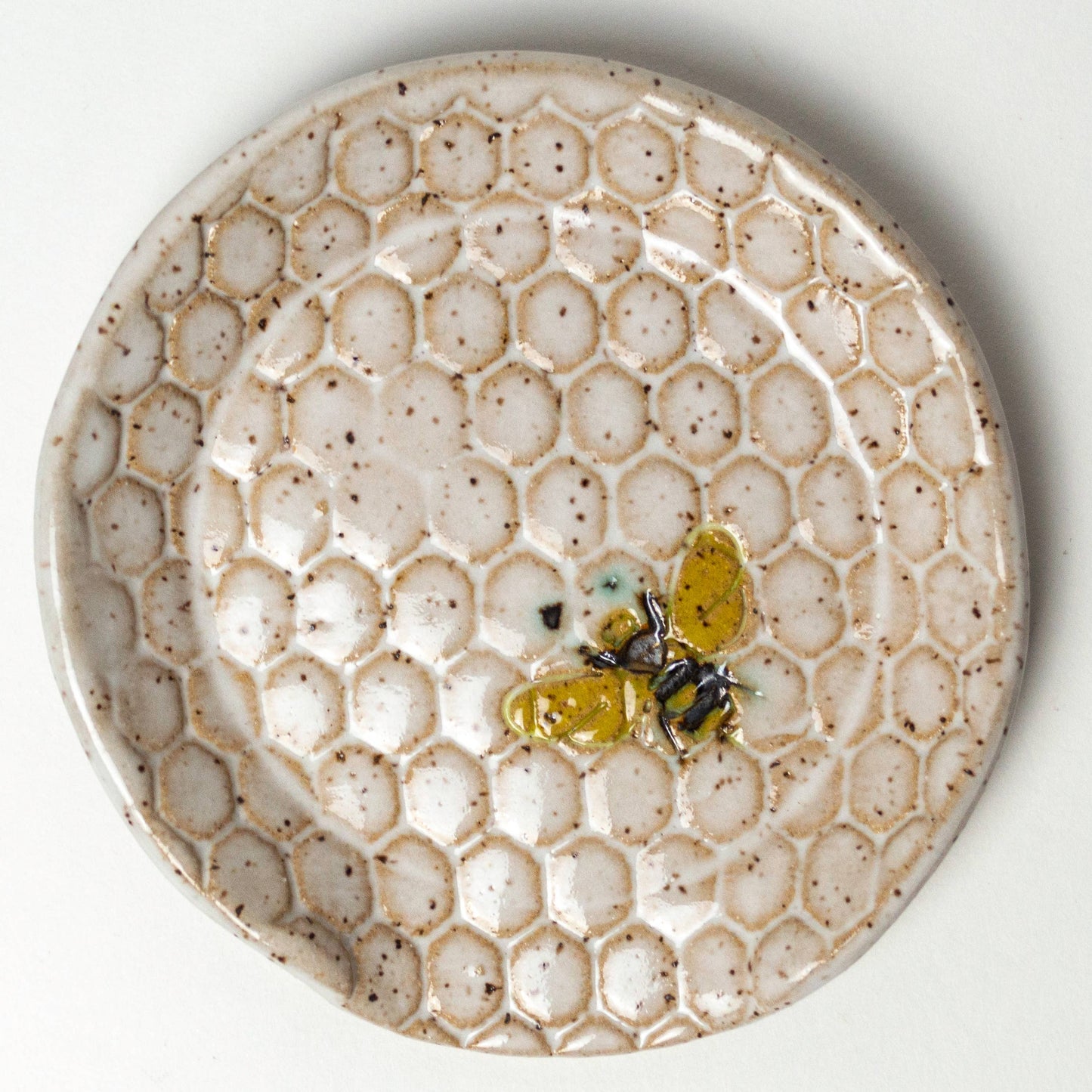 Ceramic Spoon Rest- Honey Bee Pattern Handmade in Ohio