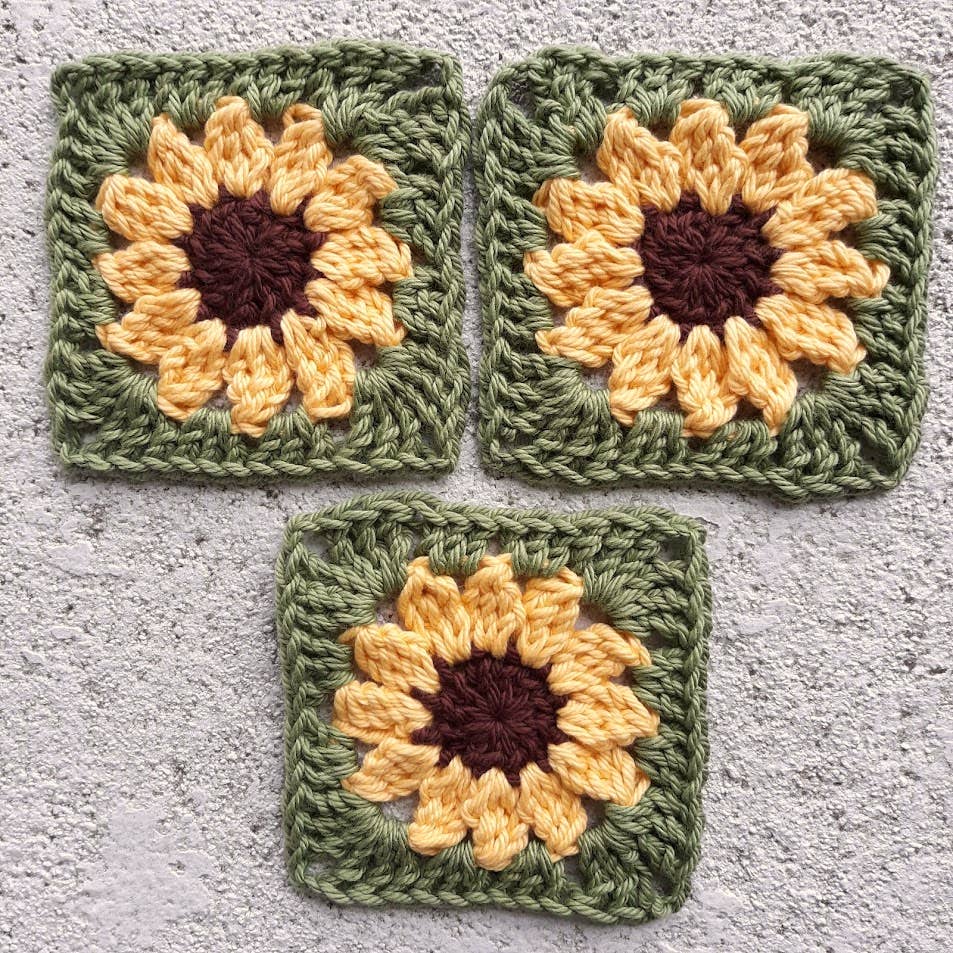 100% Cotton Sunflower Square Crochet Coasters or Scrubbies