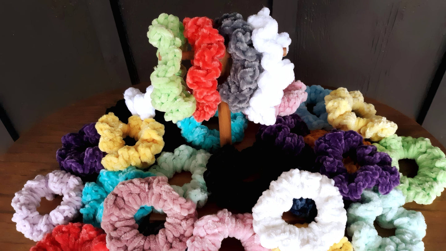 Mixed Crochet Hair Scrunchies Velvet Velveteen Chenille 3.5"
