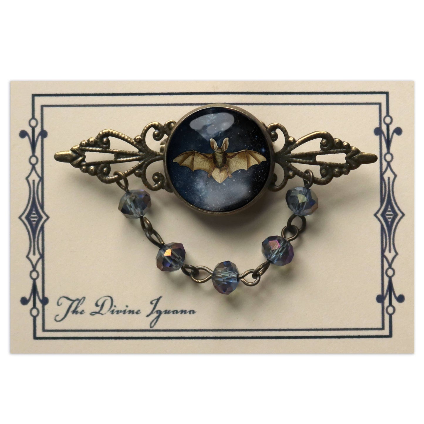 Starry Bat Goth Bead and Filigree Halloween Brooch