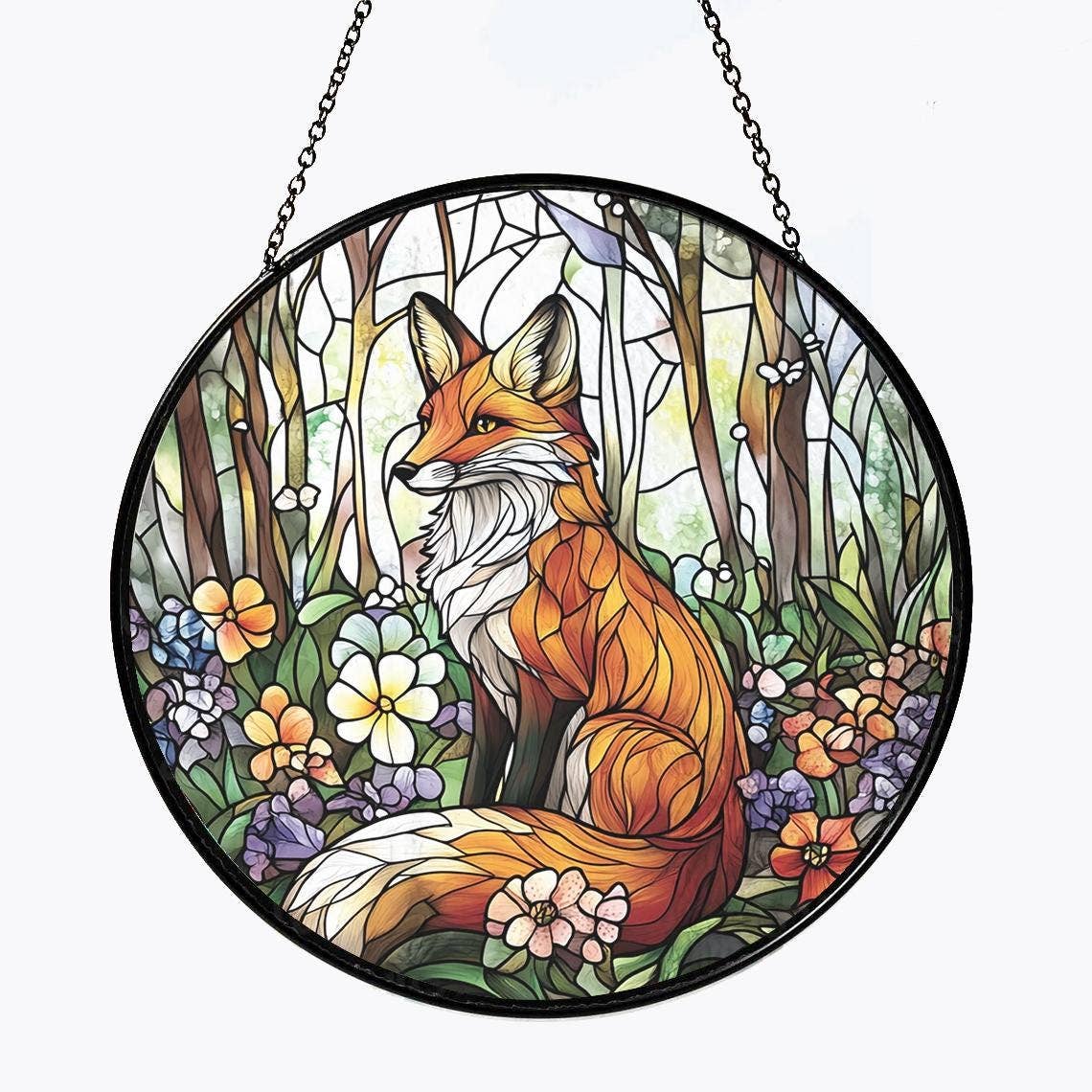 Red Fox Stained Glass Suncatcher, Wild Fox Windows Decor