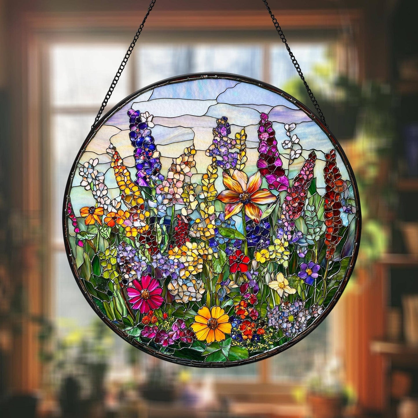 Wildflowers Stained Glass Suncatcher, Garden Flowers Decor