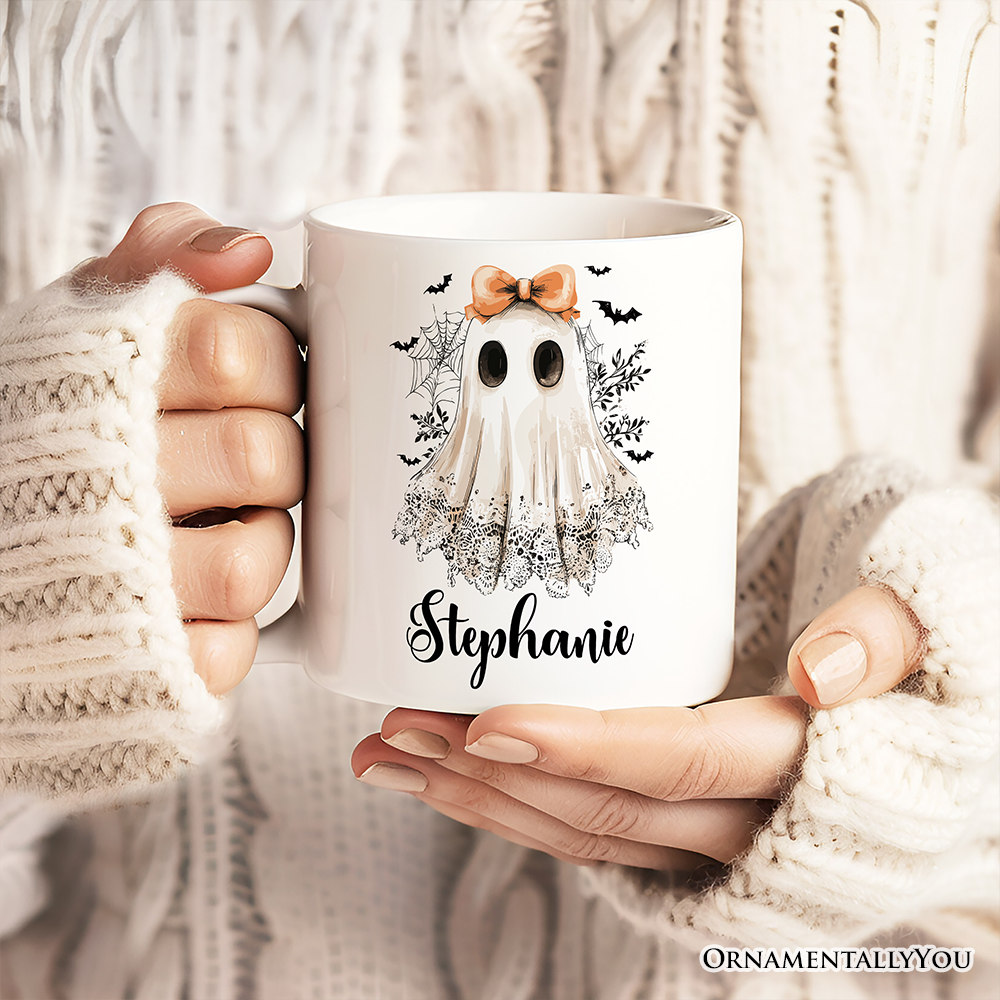 Coquette Ghost Gift Mug, Cute Halloween Gift