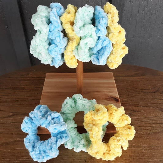 Crochet Velvet Velveteen Chenille Scrunchies Hair Ties 3.5"