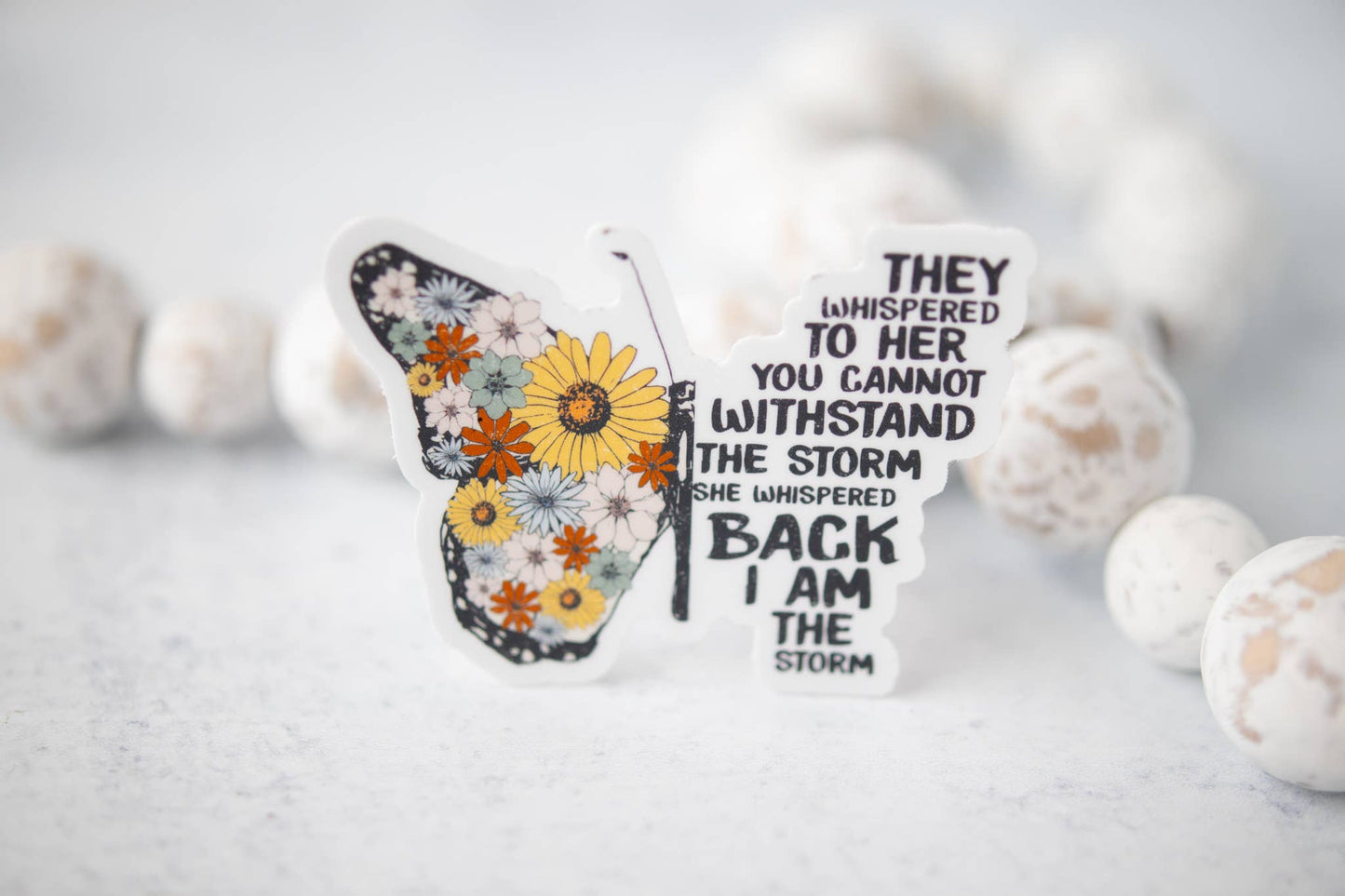 They Whispered to Her, Floral White Vinyl, Sticker, 3x3 inch