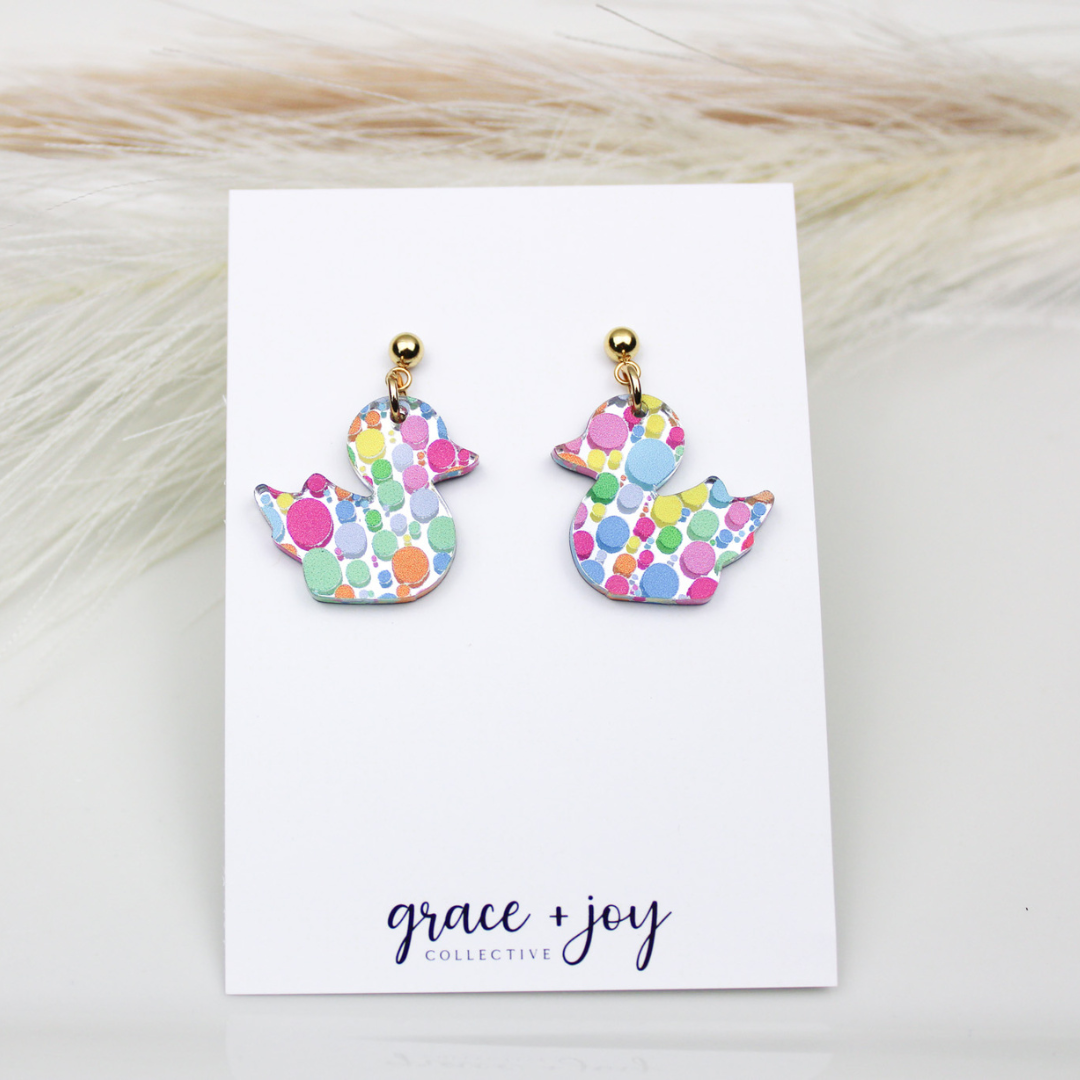 Rubber Duckie Dangle Earrings, Acrylic Earrings
