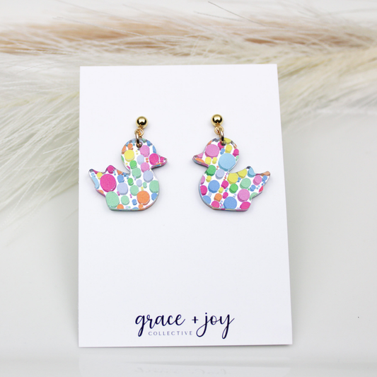 Rubber Duckie Dangle Earrings, Acrylic Earrings