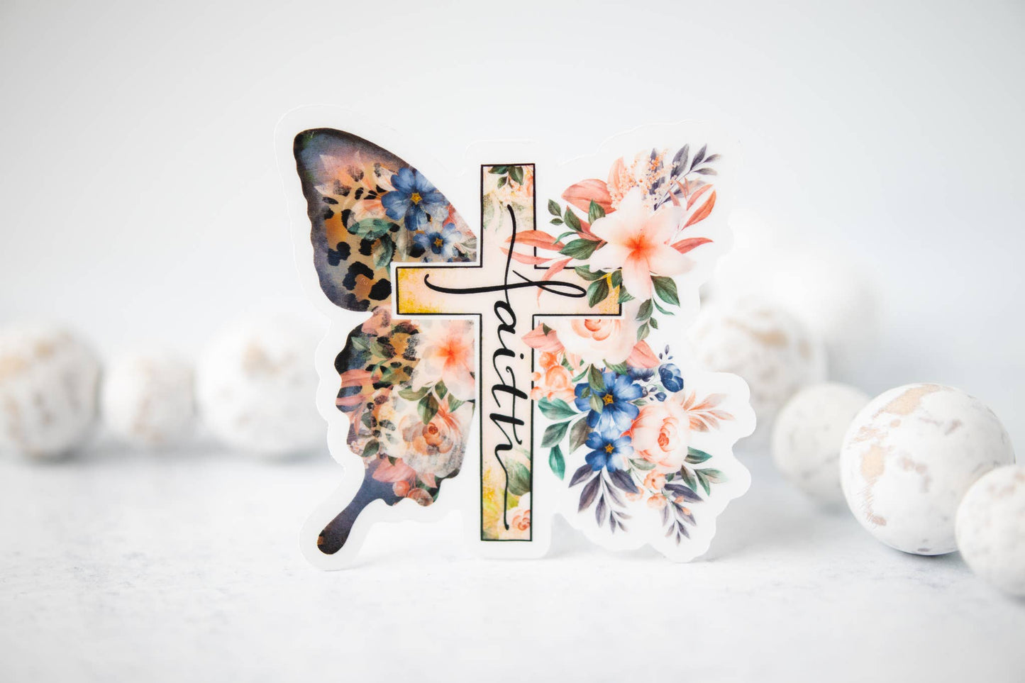 Butterfly Faith Floral,  CLEAR 3'' Sticker
