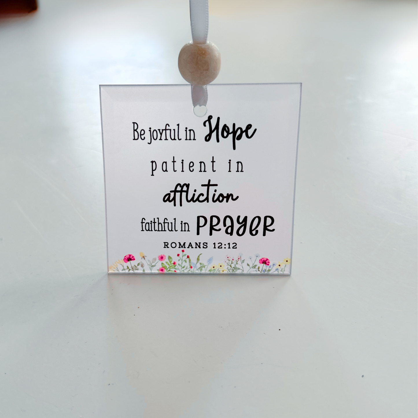 Scripture Window Charm -  Romans 12:12 | Suncatcher