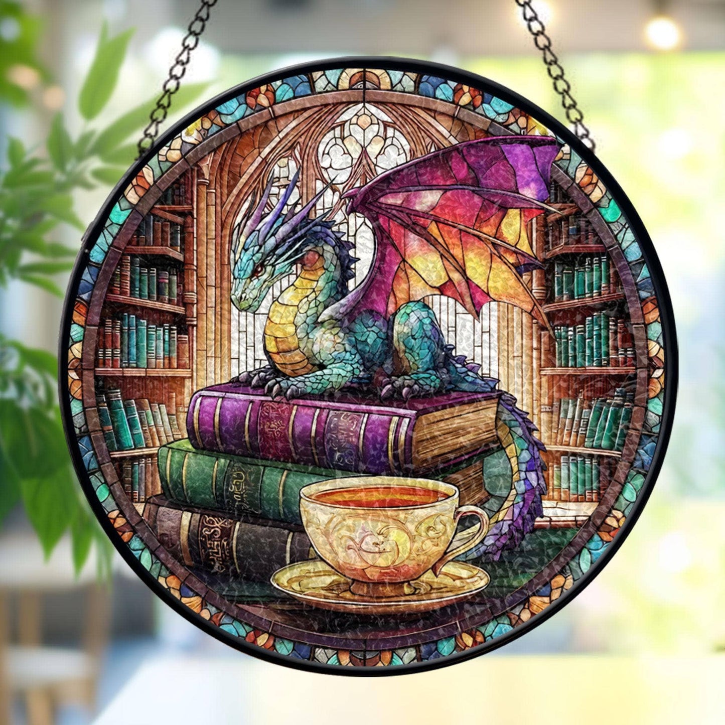 Dragon stained glass Suncatcher, Gift for Readers, Mystical