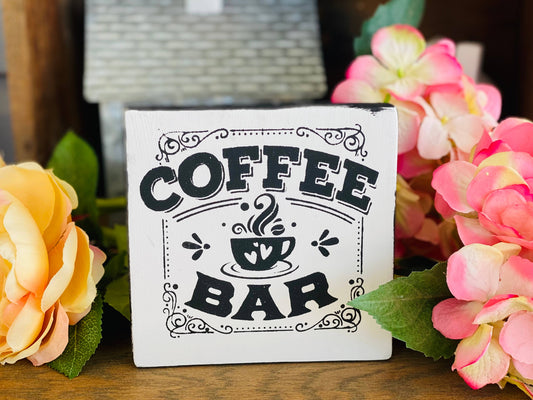 Coffee Bar wood sign, 5x5 shelf sitter