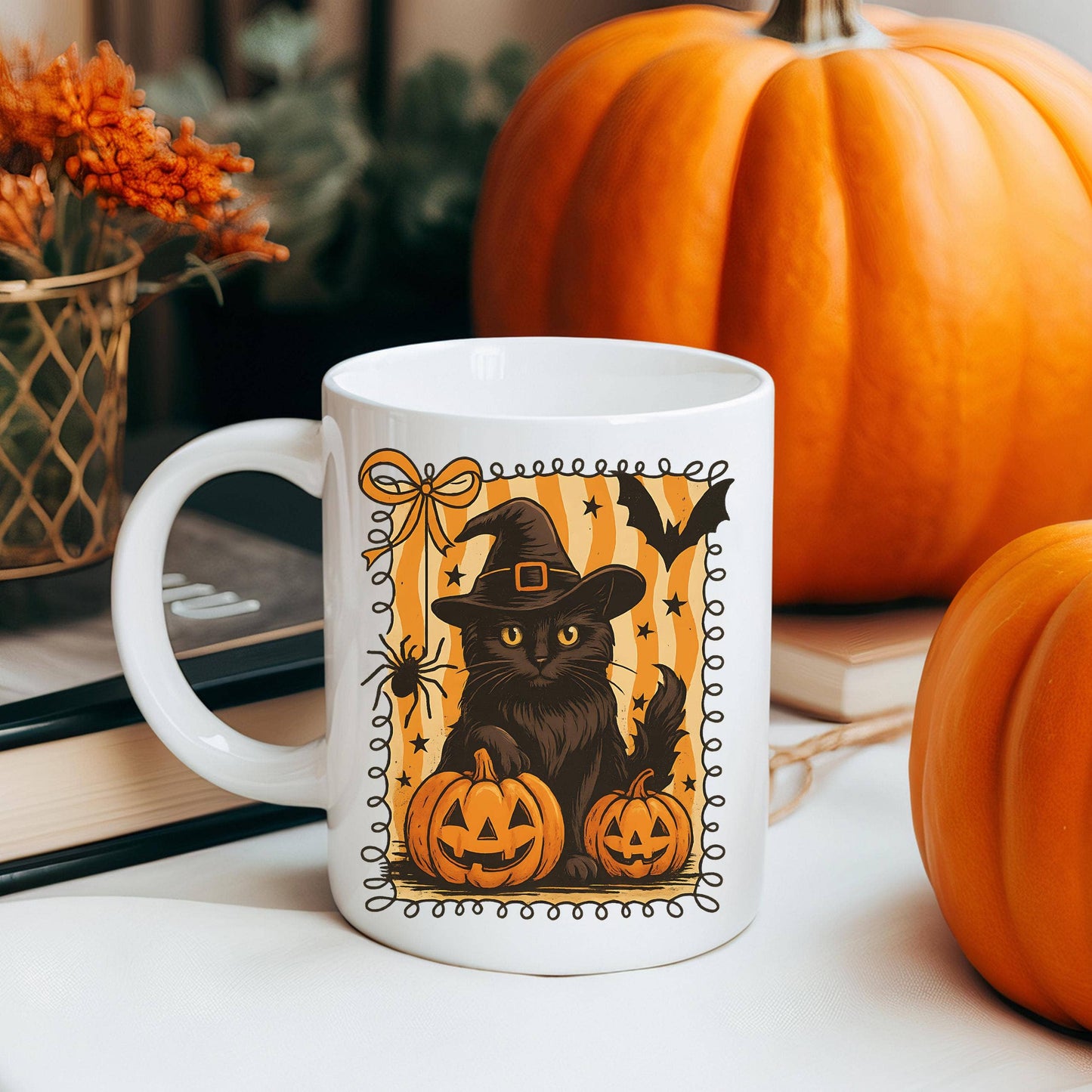 Black Cat Witch Halloween Mug, Spooky  Halloween Coffee Mug