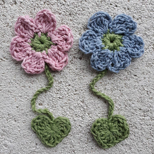 Boho Crochet Flower and Heart Leaf Bookmarks