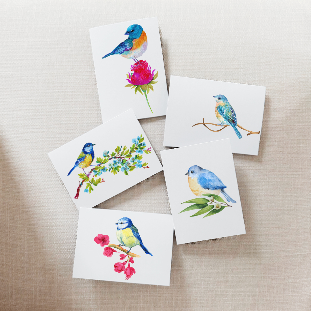 Blue Birds Notecard Set of 10 - Blank Inside