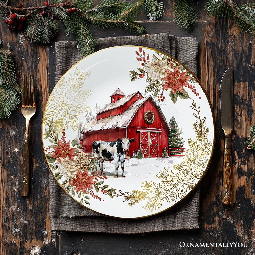 Farmhouse Christmas Set of 4 Plates with Real Gold Elements