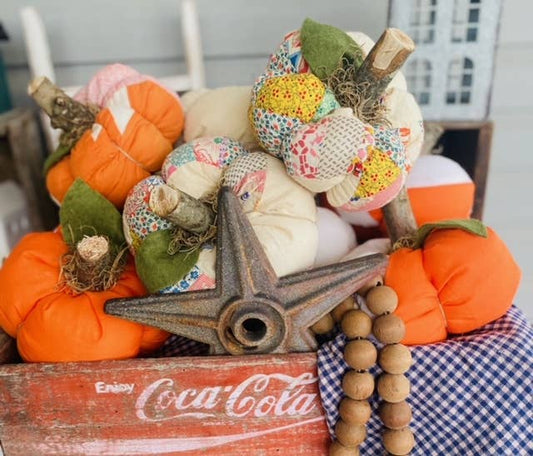 Handmade Fabric Pumpkins Vintage Quilt Top 7" Fall Decor